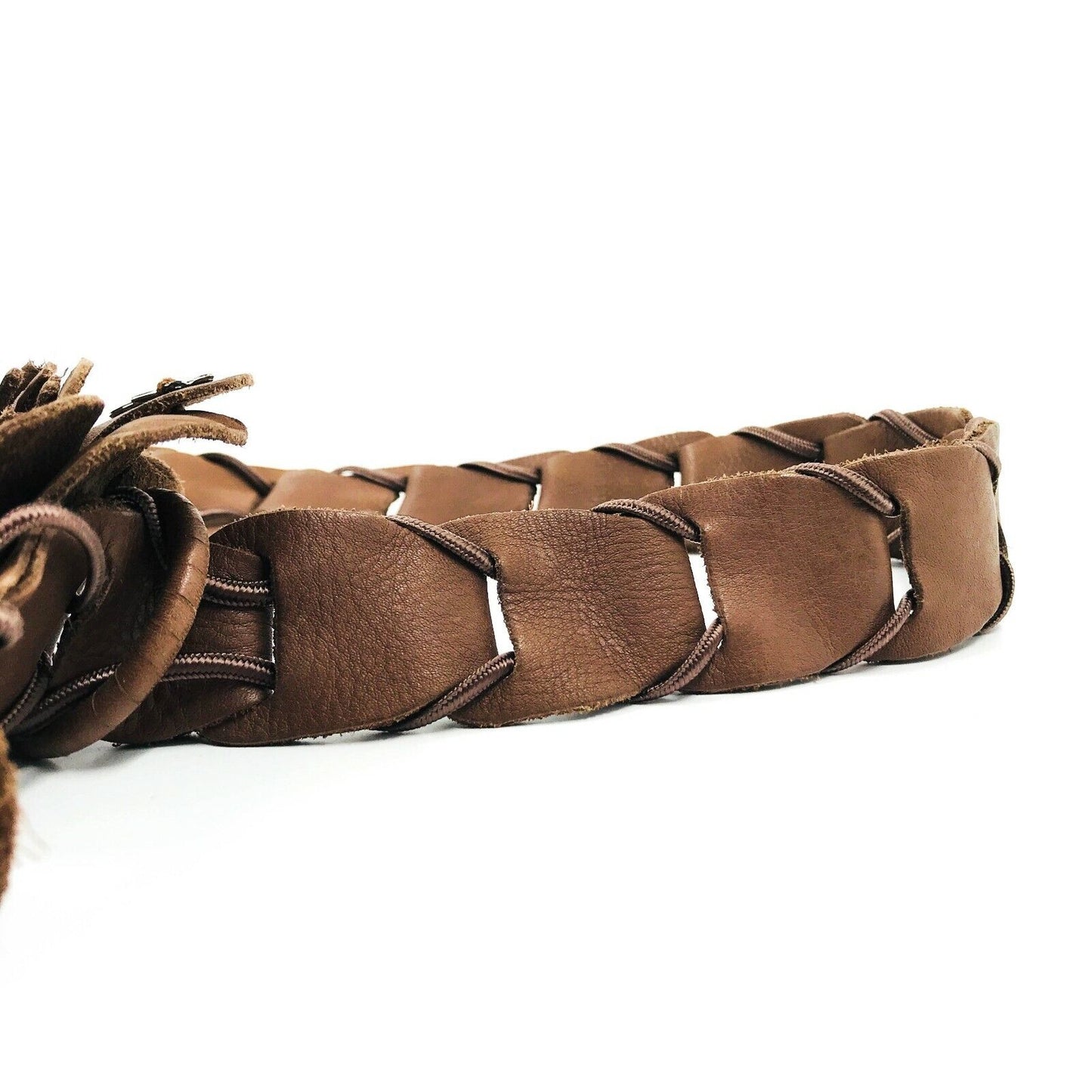 LIU JO Ceinture de créateur en cuir tressé marron avec fleurs Taille S