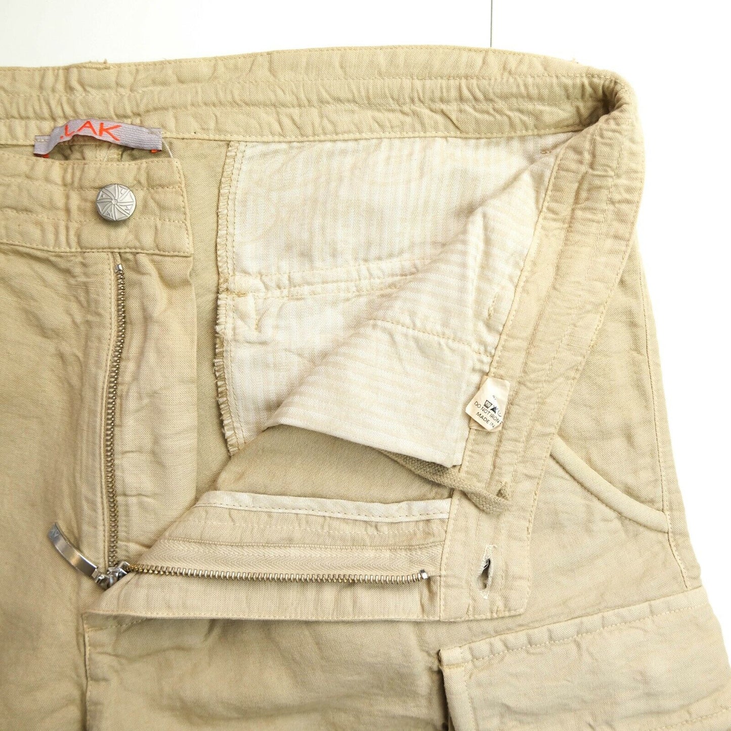 LAK Hellbraune Cargo-Shorts aus Baumwoll-Leinen-Mischgewebe, Größe 46 52