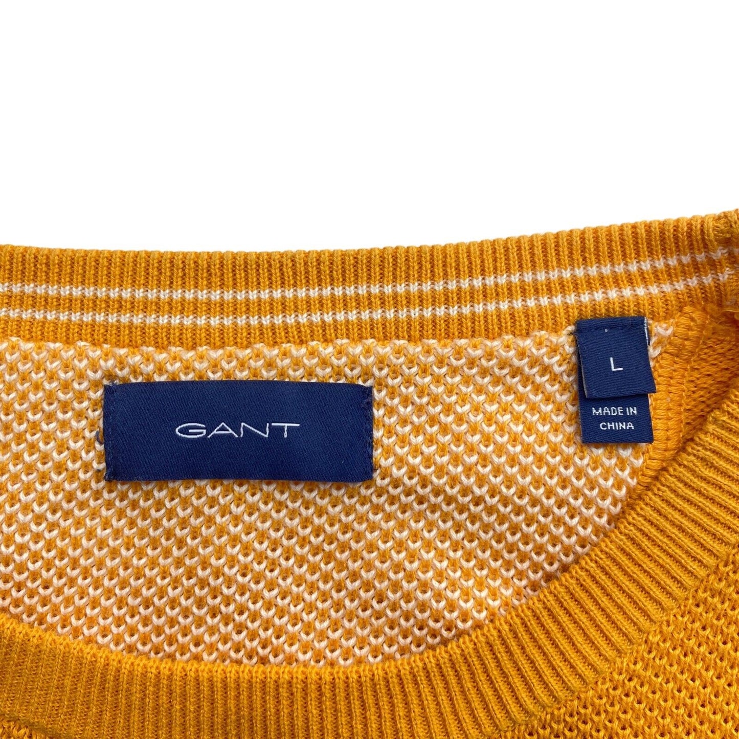 GANT Yellow Pique Cotton Crew Neck Sweater Pullover Size L