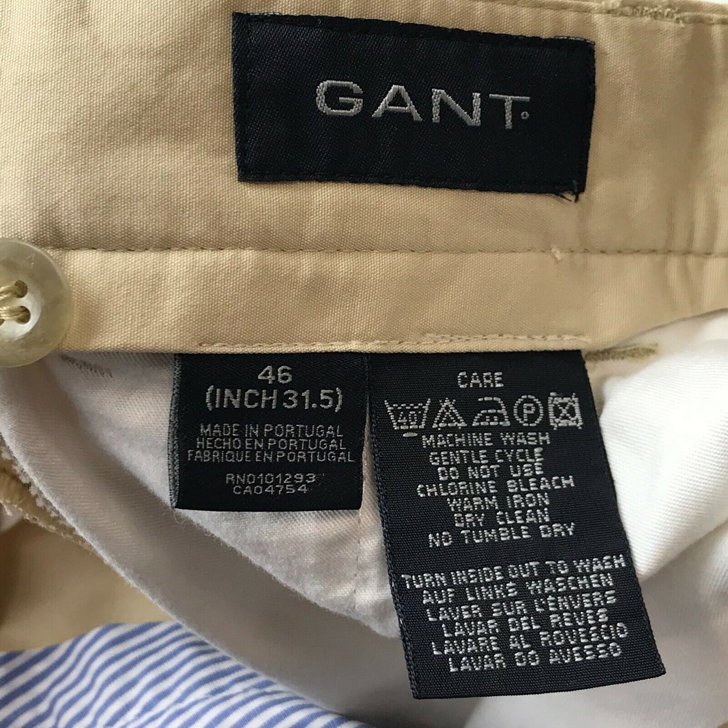 GANT Beige Chinohose mit normaler gerader Passform, Größe 46 W31