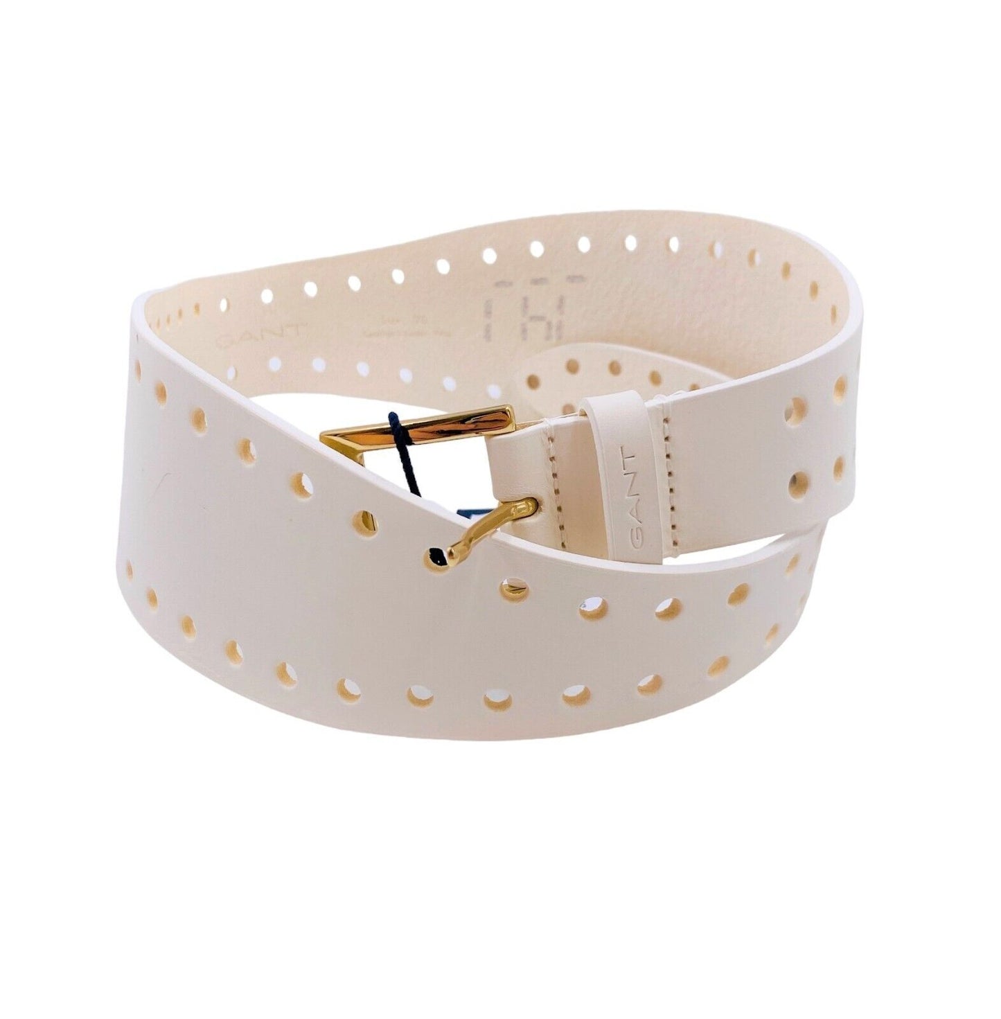 GANT Ladies White 100% Leather Perforated Waist Belt Size 70 cm 28 in.