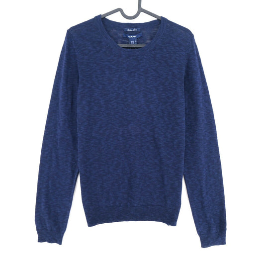 GANT Bleu Coton Lin Crew Neck Jumper Pull Pull Taille S