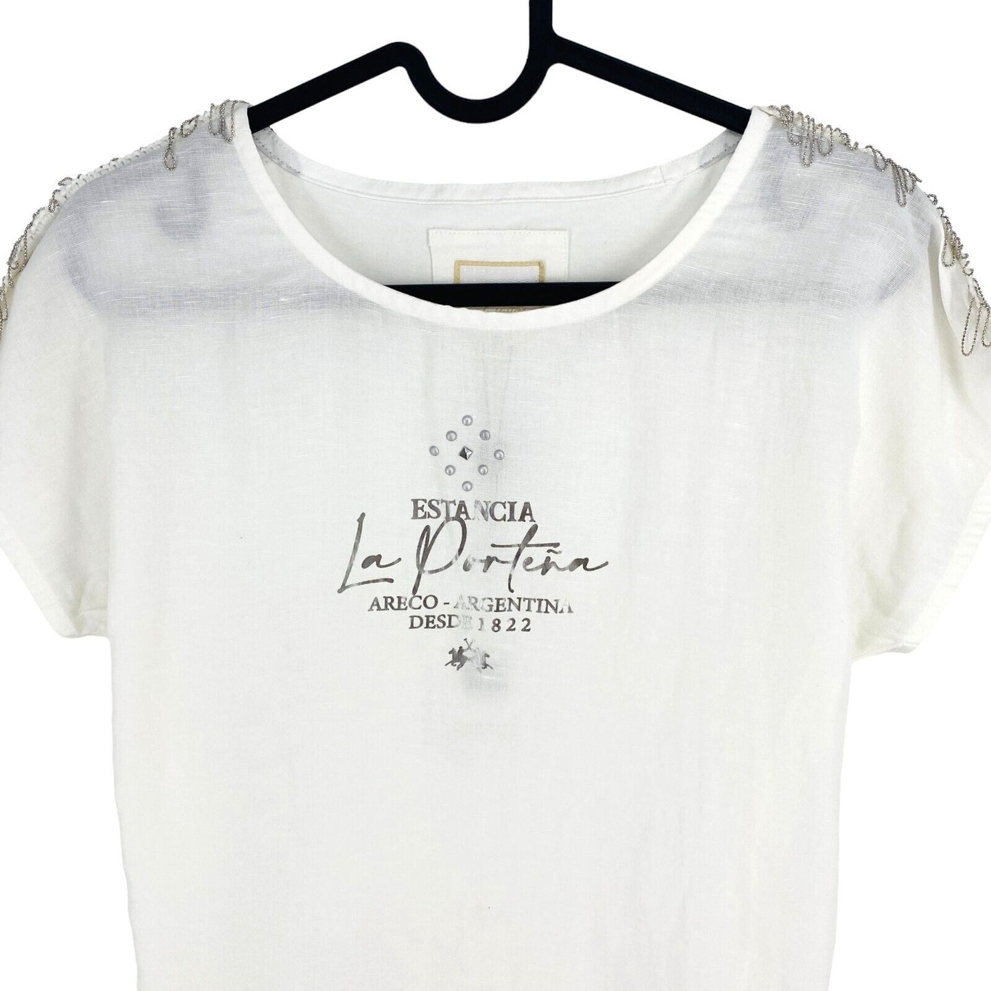 LA MARTINA Women White Short Sleeves Viscose Linen Crew Neck T Shirt Size 1 / XS