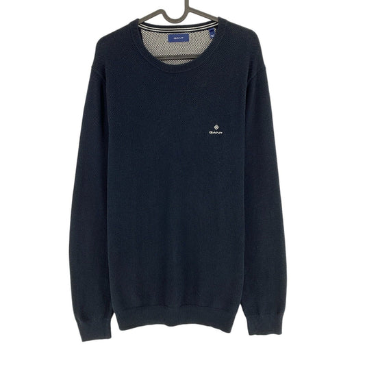 GANT Navy Blue Cotton Pique Crew Neck Sweater Pullover Size L