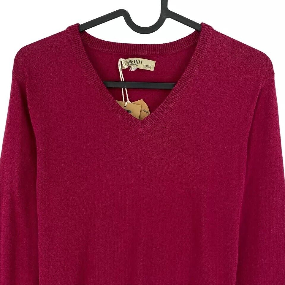 TIMEOUT Women Dark Pink V Neck Cotton Blend Sweater Pullover Size S