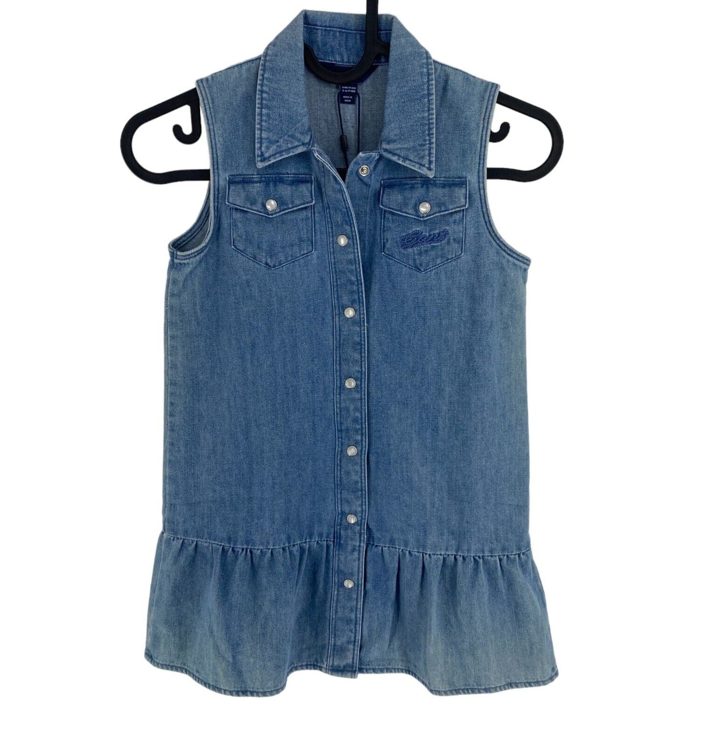 GANT Girls Blue Rope Script Denim Shirt Dress Size 5-6 Years 110-116 cm