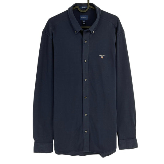 GANT Hemd, Jersey-Piqué, Regular Fit, Marineblau, Größe L 41/42 16,5