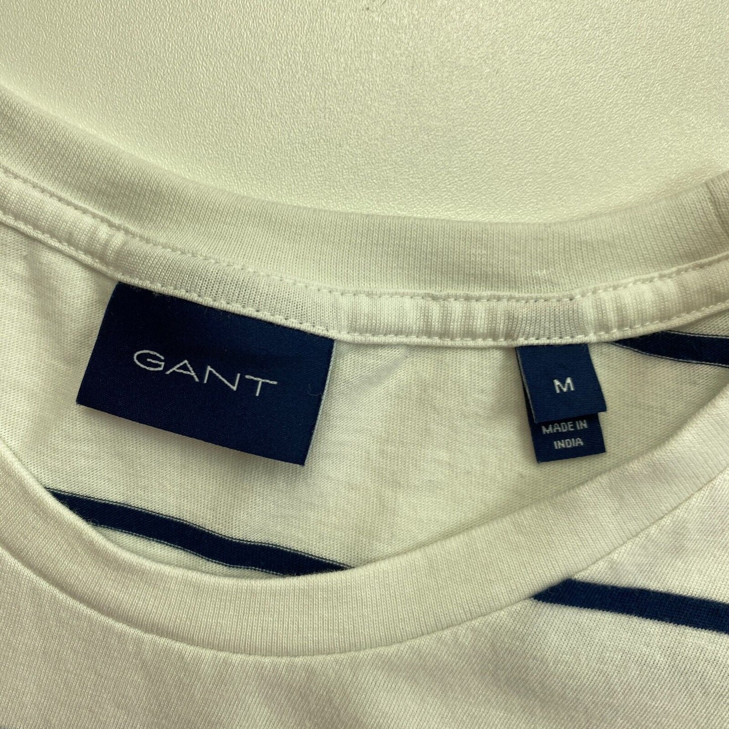 GANT White Striped Crew Neck T-Shirt Size M