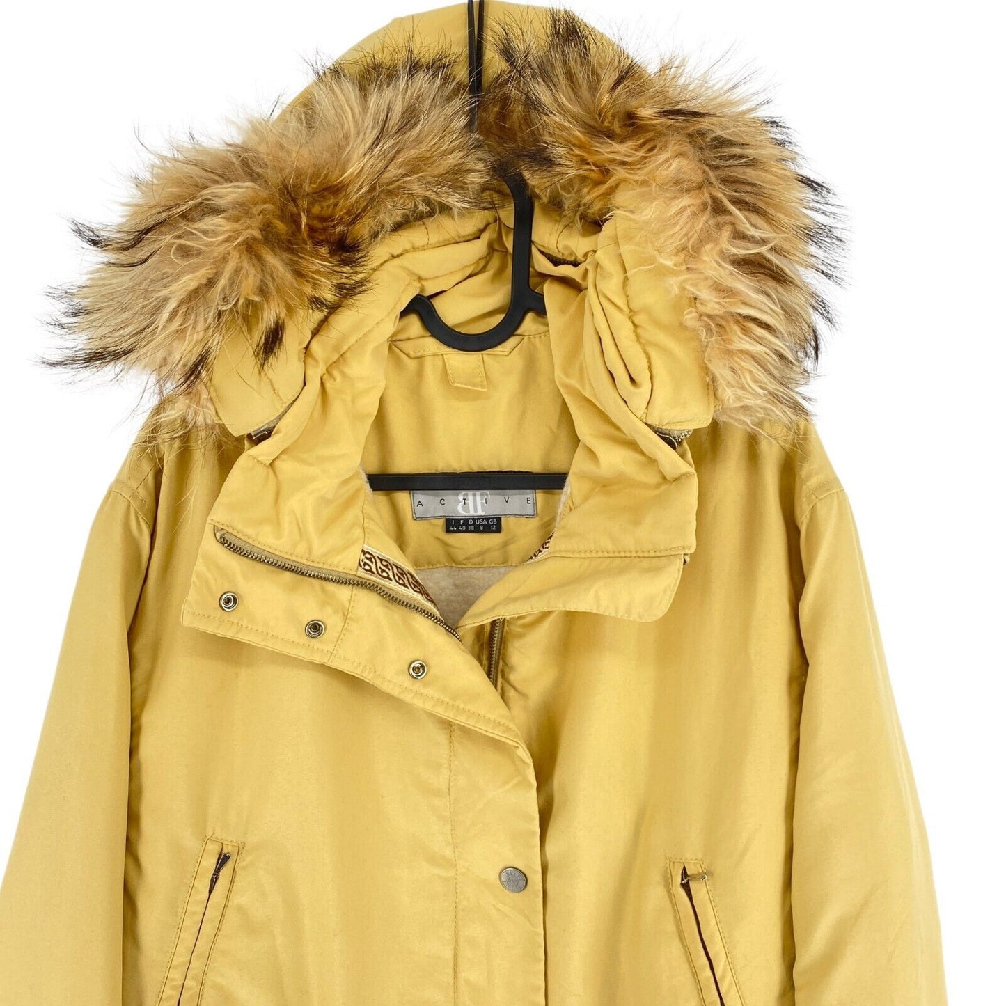 BELFE & BELFE Vintage Yellow Hooded Parka Coat Jacket Size EU 38 UK 12 US 8