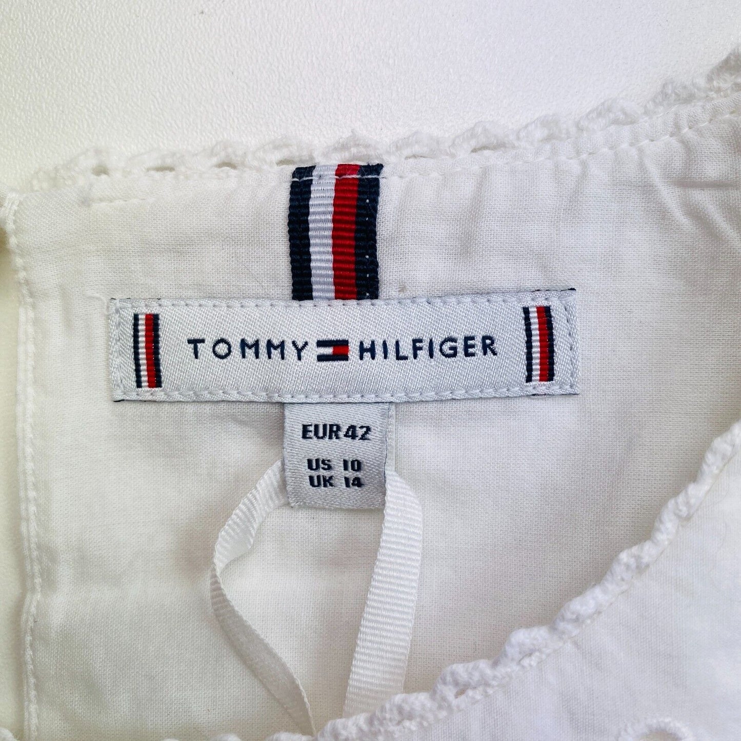 Tommy Hilfiger Women White Broderie Crew Neck Blouse Size EU 42 UK 14 US 10