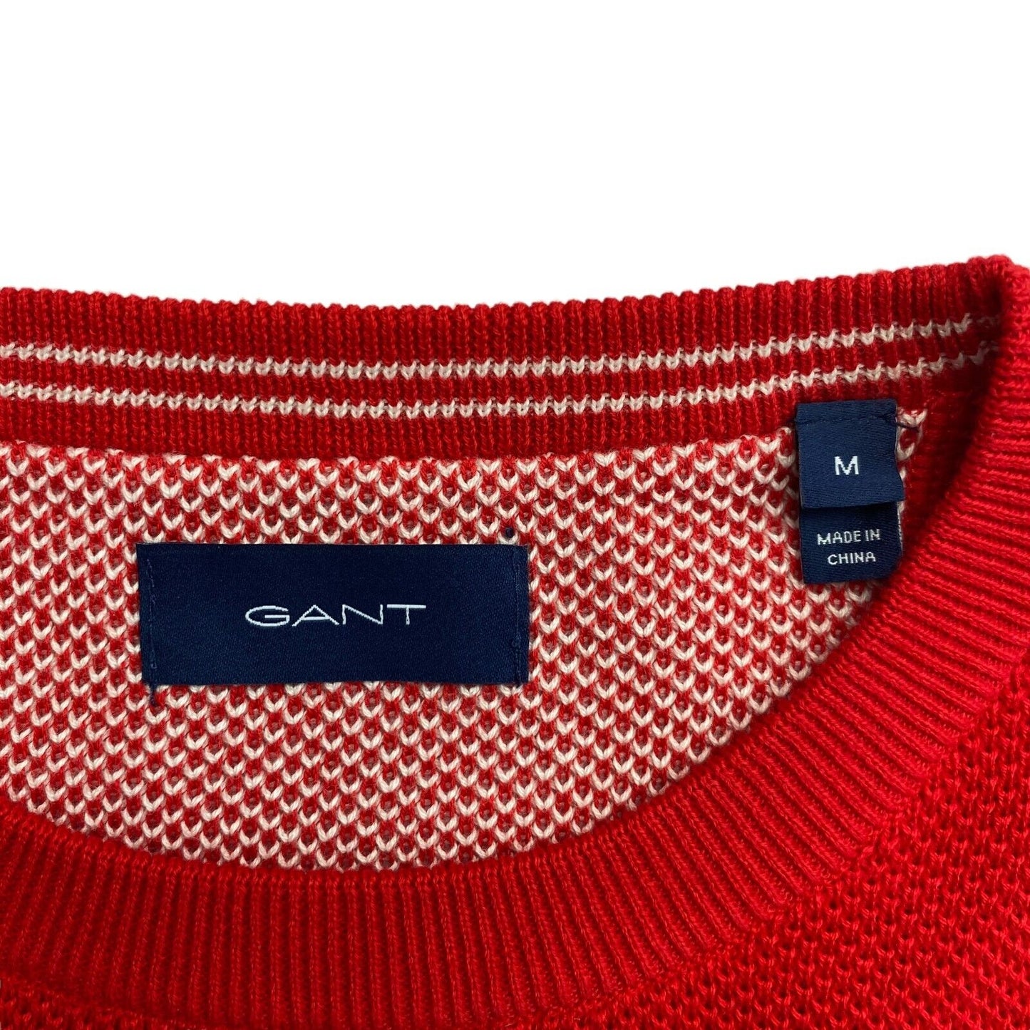 GANT Red Cotton Pique Crew Neck Pullover Sweater Size M