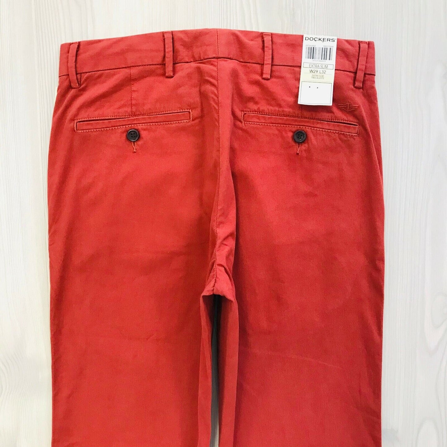 DOCKERS The Clean Khaki Red Extra Slim Fit Flat Front Pants Trousers W29 L32