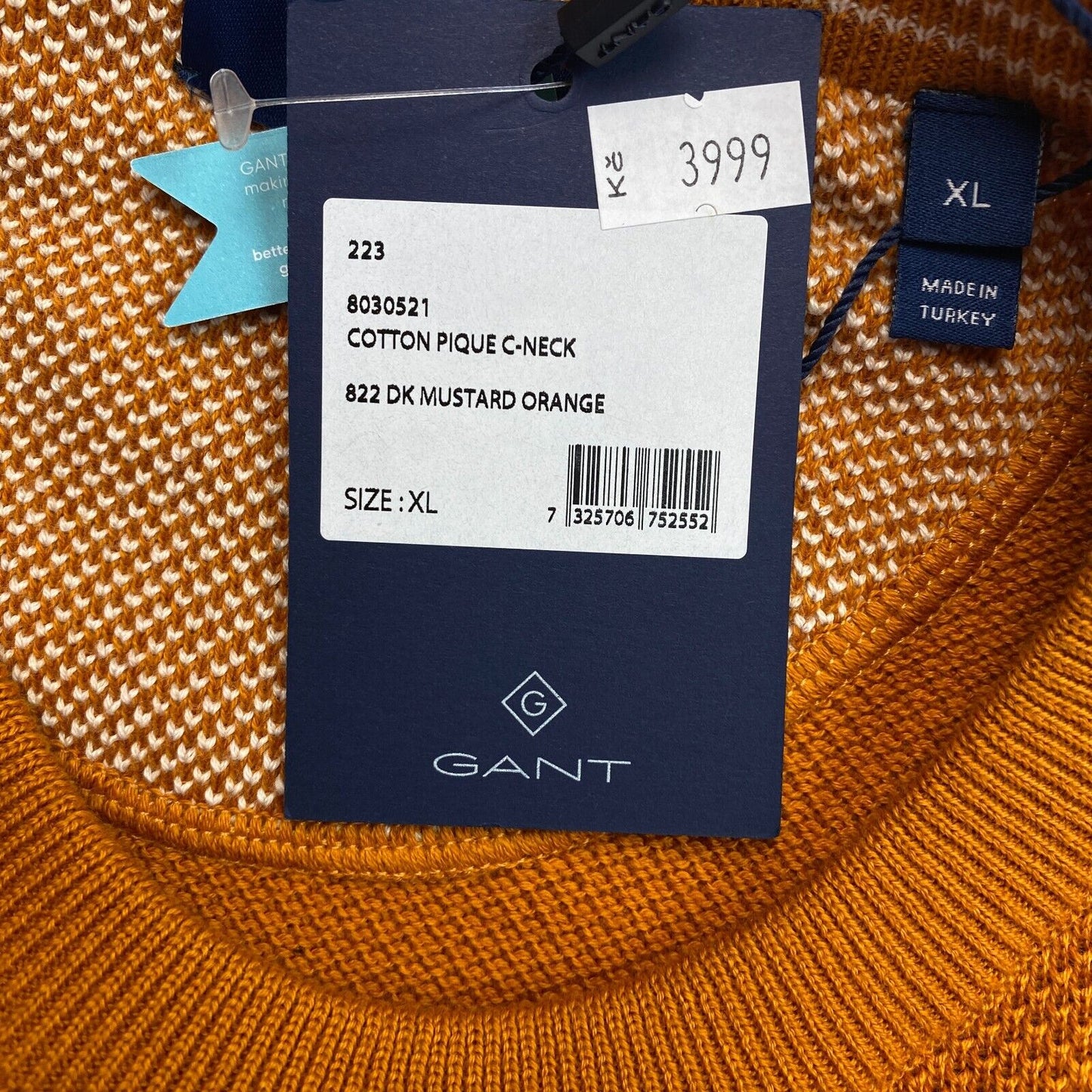 GANT Pull à col rond en coton piqué jaune Taille XL