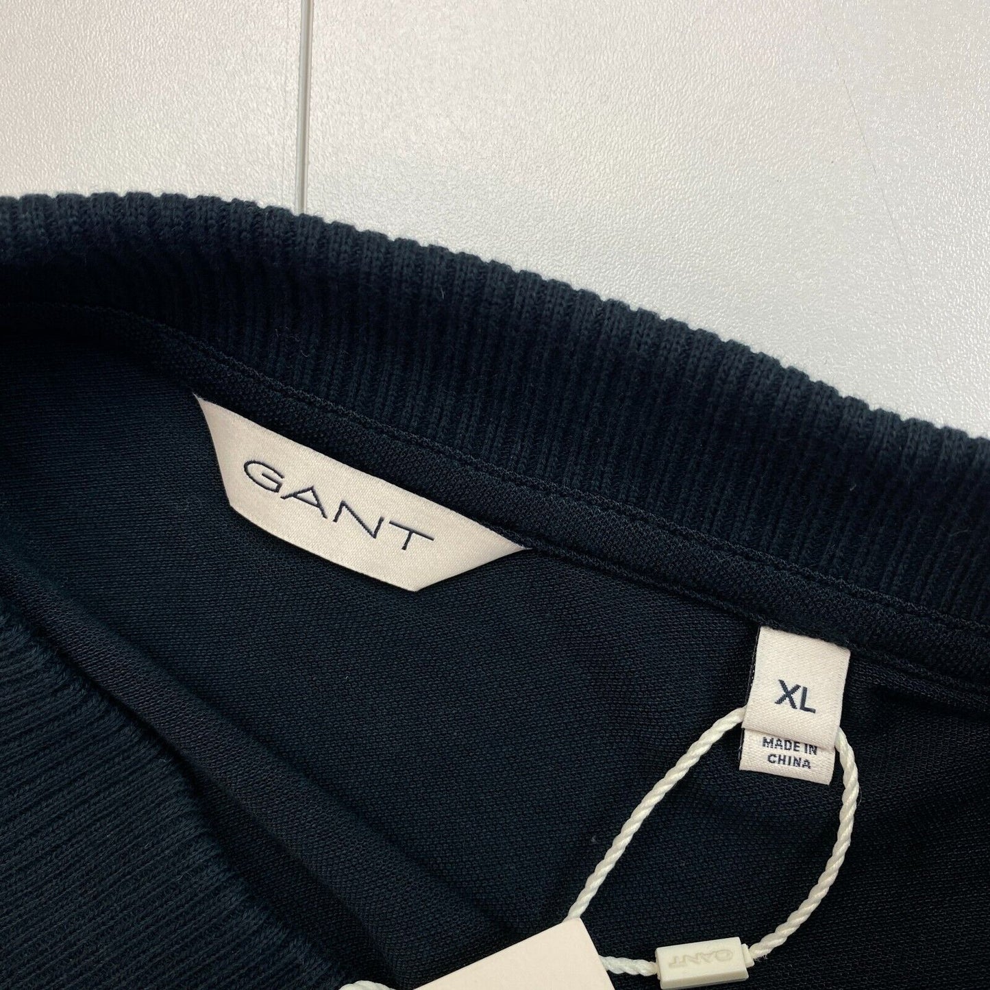 GANT Noir Reg Détail Col Manches Longues Piqué Polo Taille XL