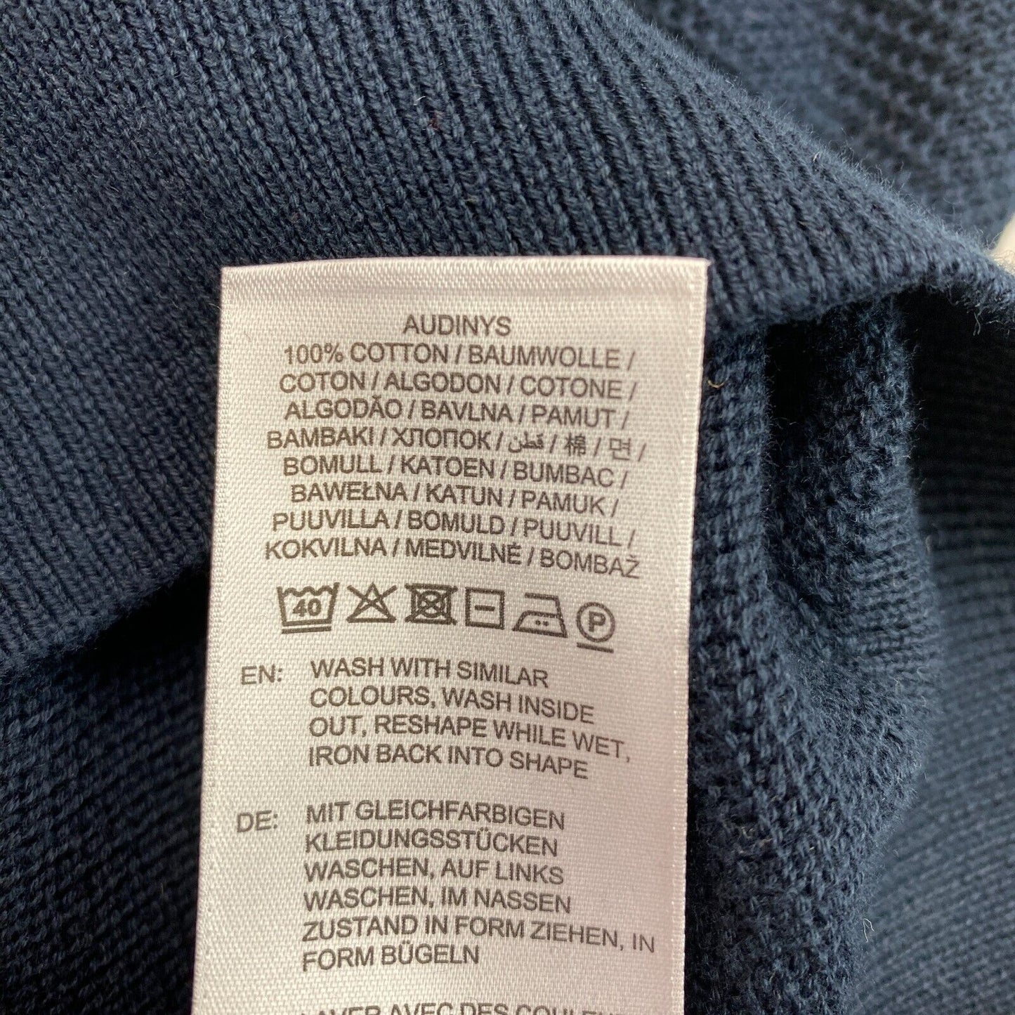 GANT Marineblauer Pullover mit Rundhalsausschnitt aus Baumwollpikee, Größe M