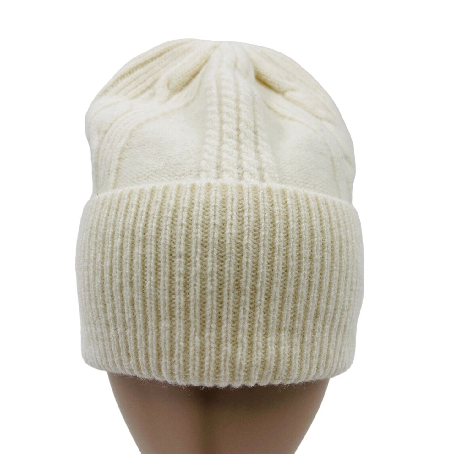 GANT Milk White 100% Wool Chunky Cable Knit Beanie Hat One Size