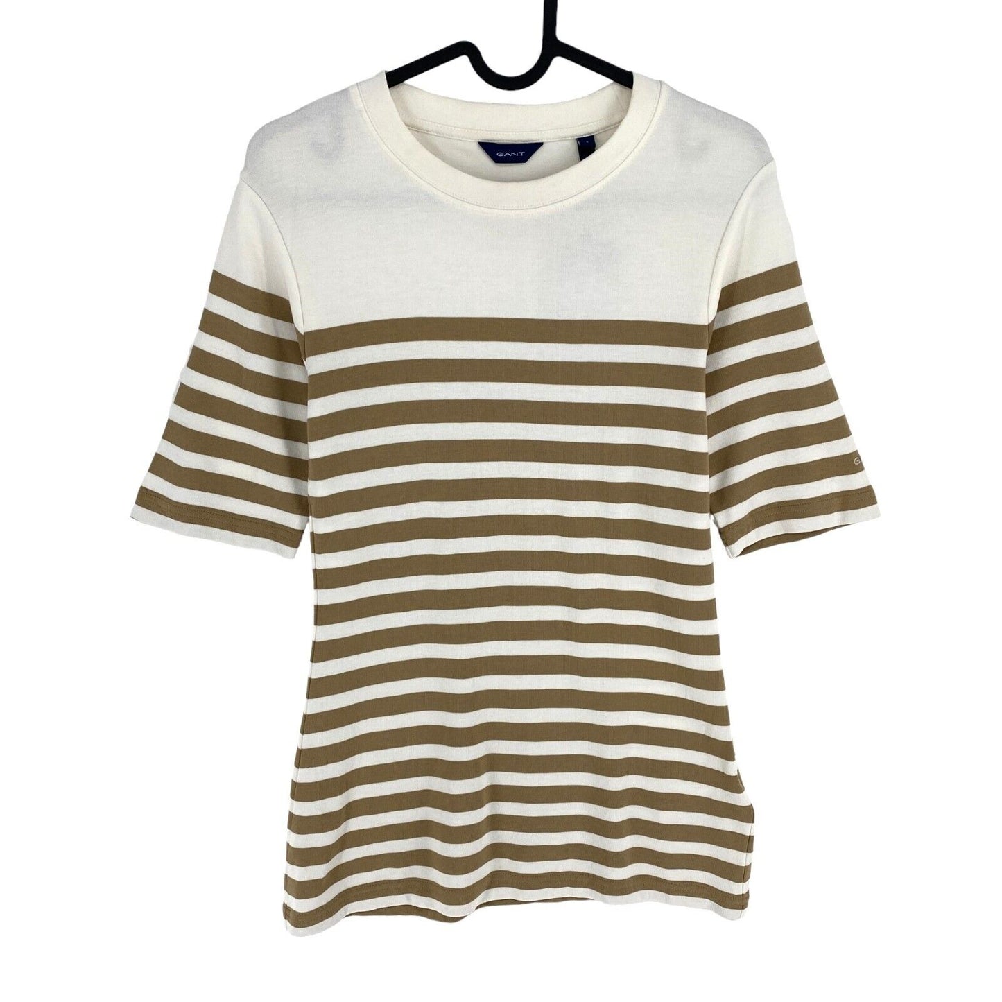 GANT Women Brown Striped Crew Neck Short Sleeve T Shirt Size S