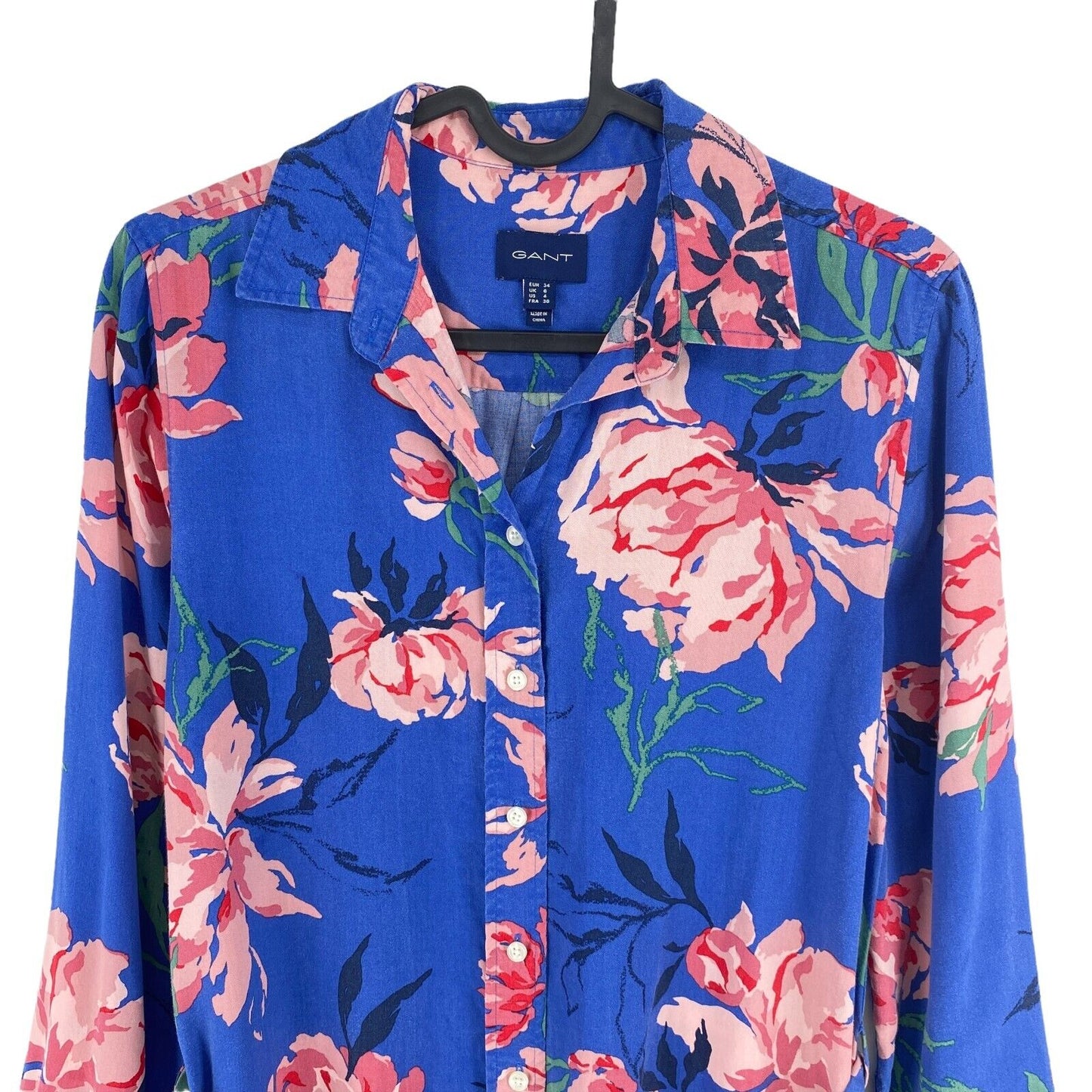 GANT Blue Peonies Ceinturé Manches Longues Robe Chemise Taille EU 34 UK 6 US 4