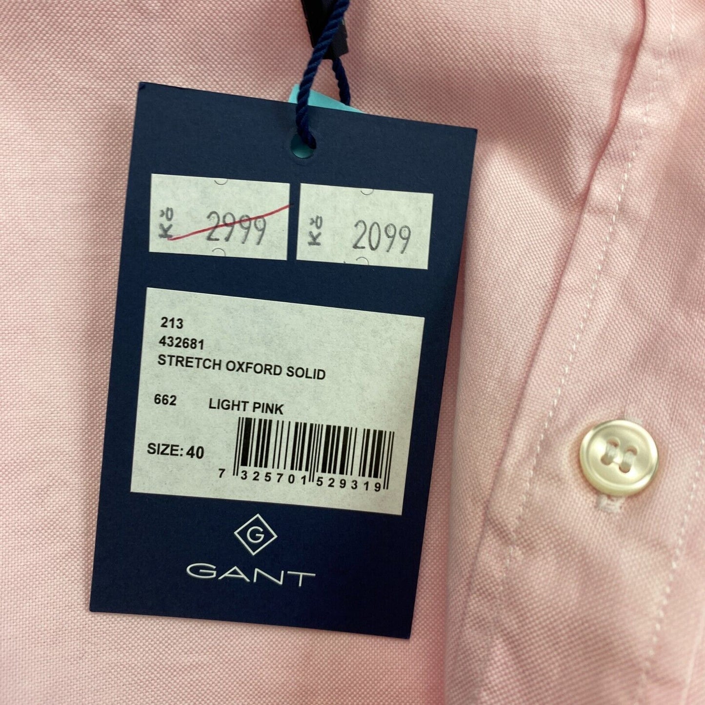 GANT Pink Stretch Oxford Solid Hemd Größe EU 40 UK 12 US 10