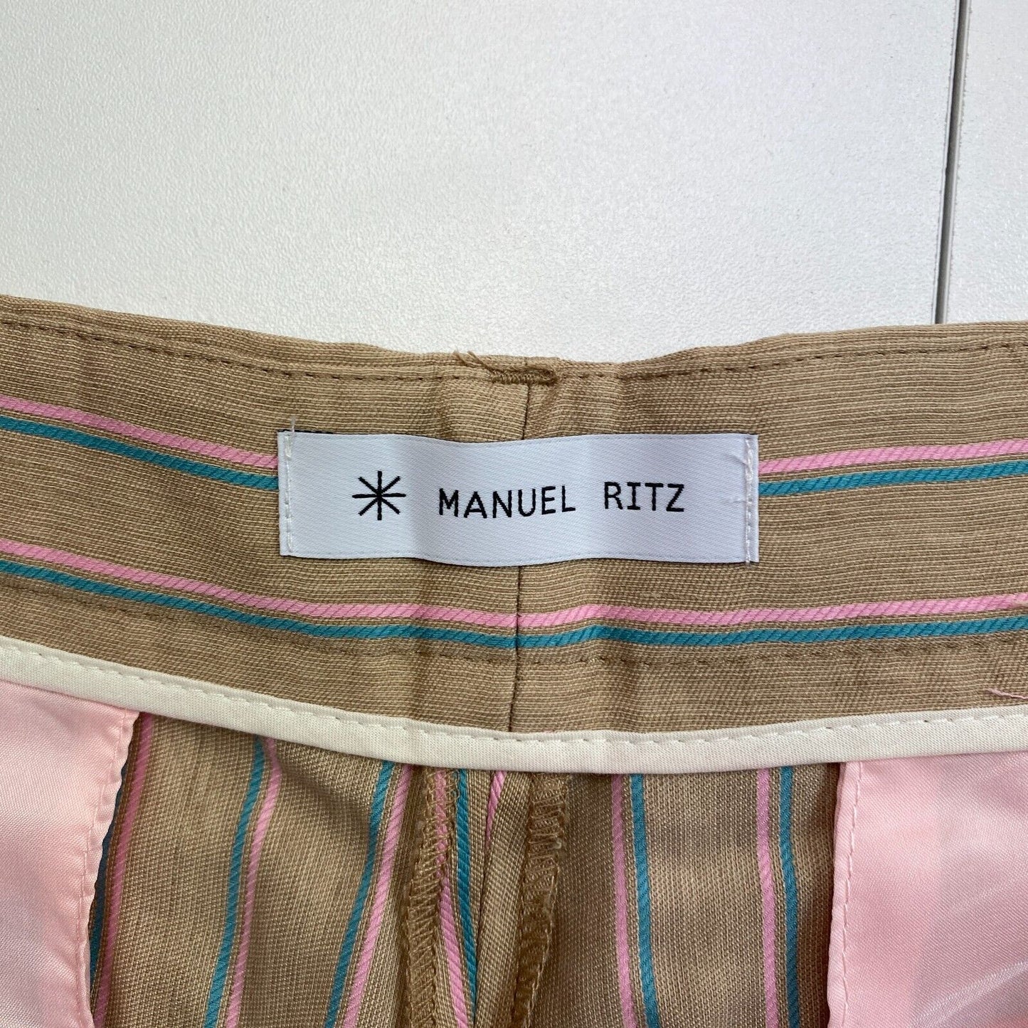 MANUEL RITZ Brown Striped Linen Blend Pants Trousers Size EU 44 UK 16 US 14