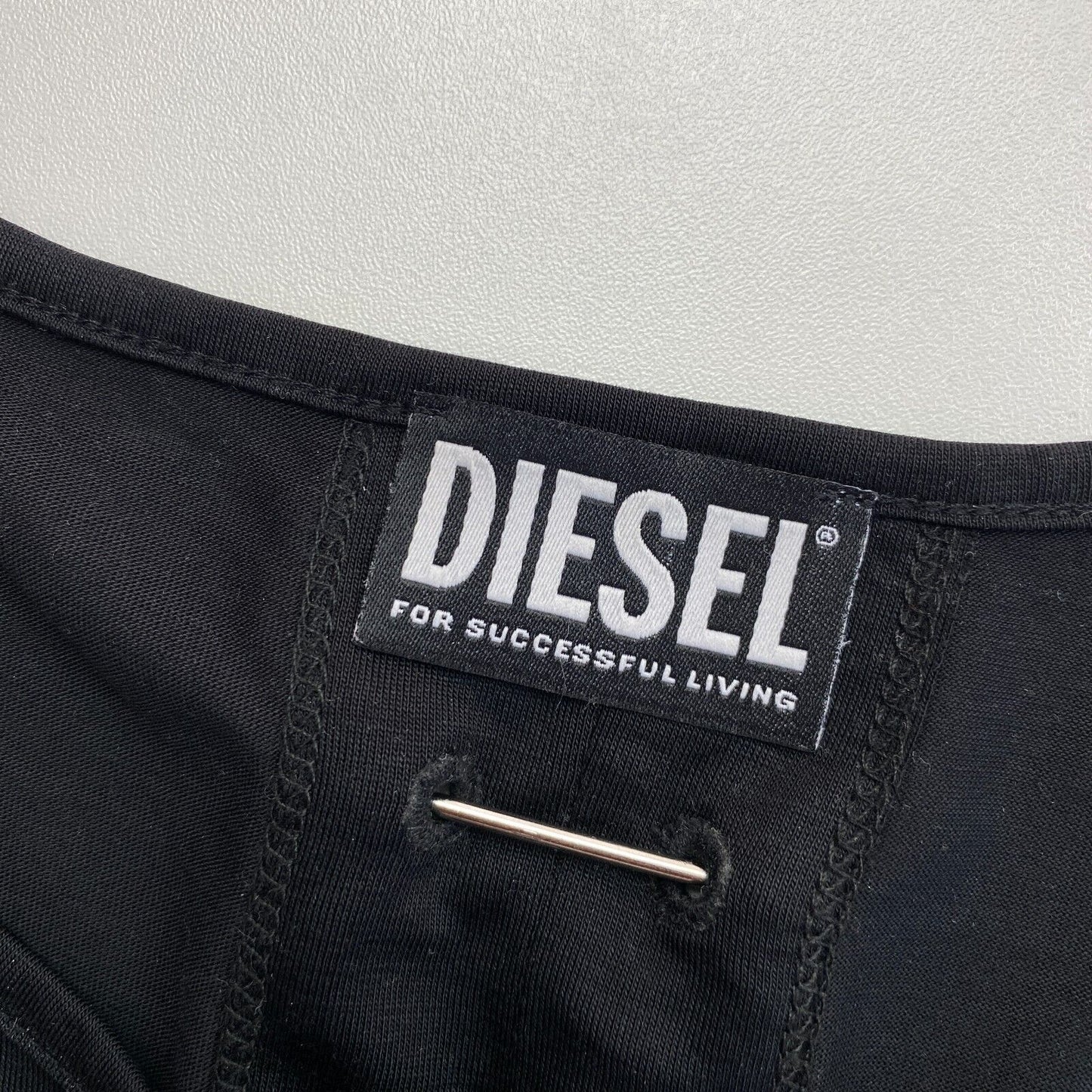 Diesel Noir Sans Manches Crew Neck Top T Shirt Taille L