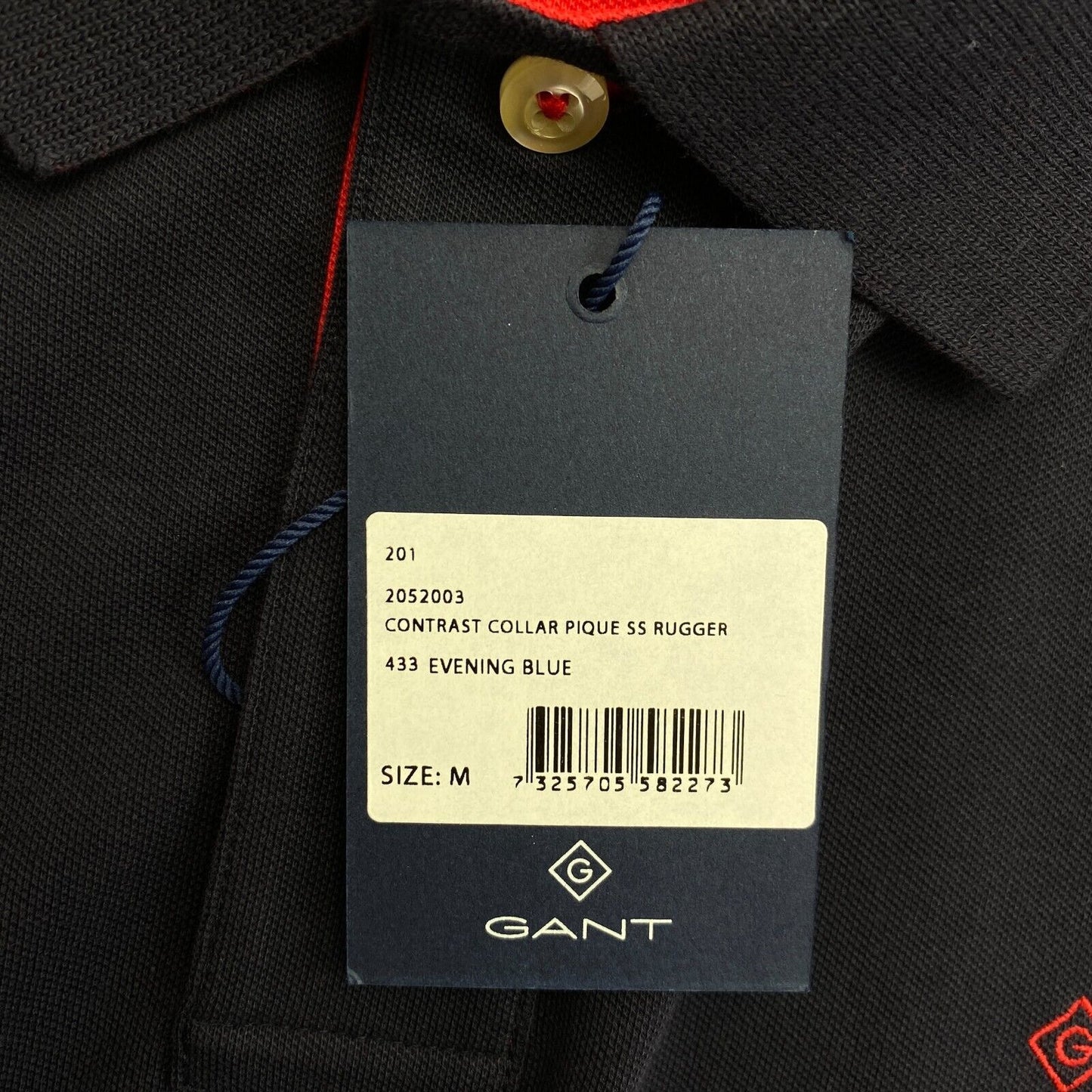 GANT, Marineblaues Piqué-Rugger-Poloshirt mit Kontrastkragen, Größe M