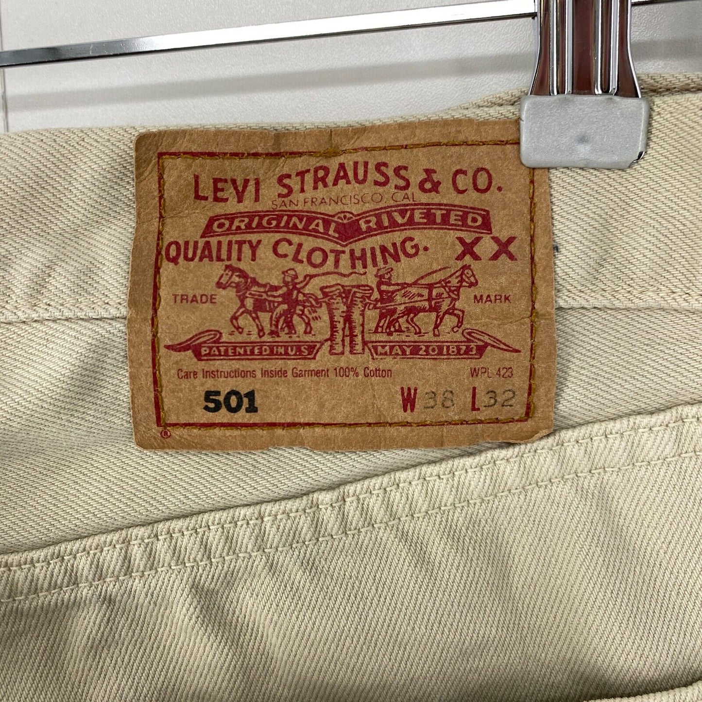 Vintage Levi's 501 Beige Original Regular Straight Fit Jeans W38 L30