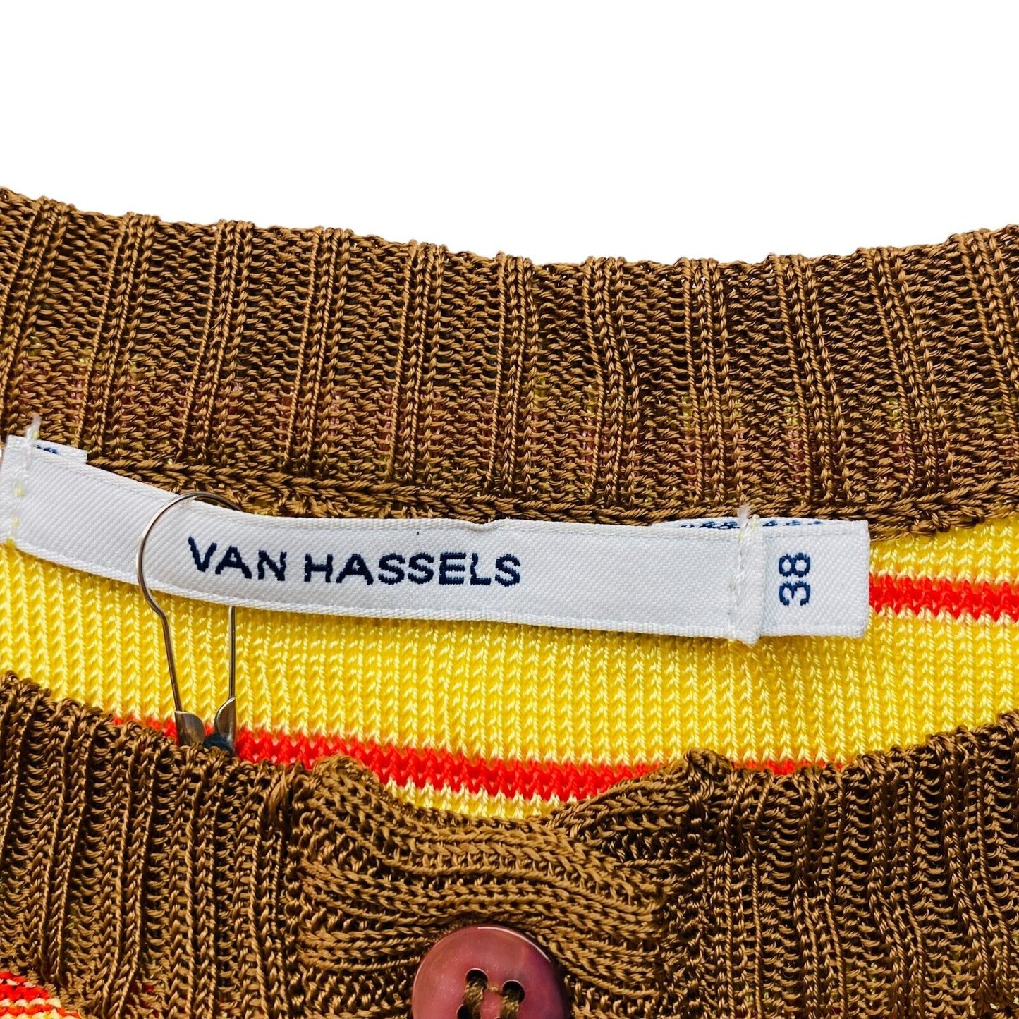 VAN HASSELS Striped Yellow Knit Cardigan Jumper Size EU 38 40 UK 10 12 US 8 10