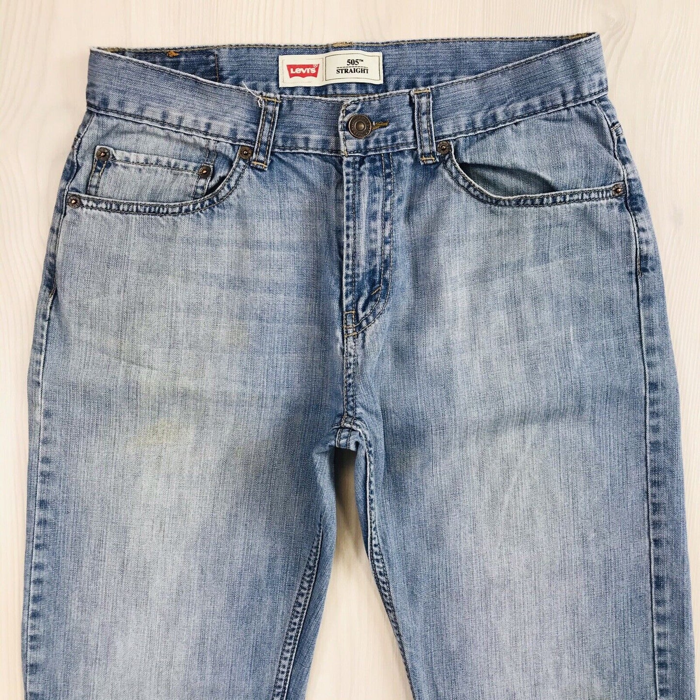 Vintage Levi's 505 Jungen Blau Regular Straight Fit Jeans 18 Reg / W29 L29