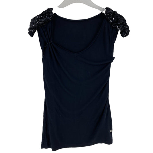 RPR €139 Fairly Black Sequin Sleeveless Scoop Neck Top Blouse Size 2 / M