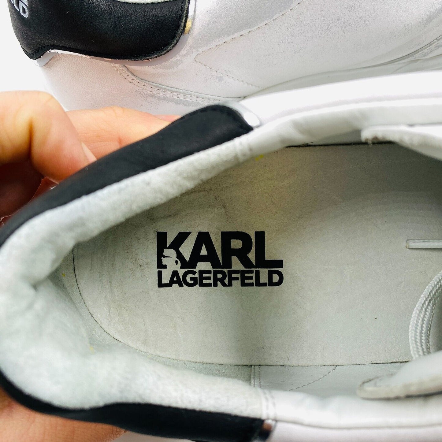 KARL LAGERFELD Men White Leather Ikonik Low Lace Sneakers Size EU 46 UK 12 US 13