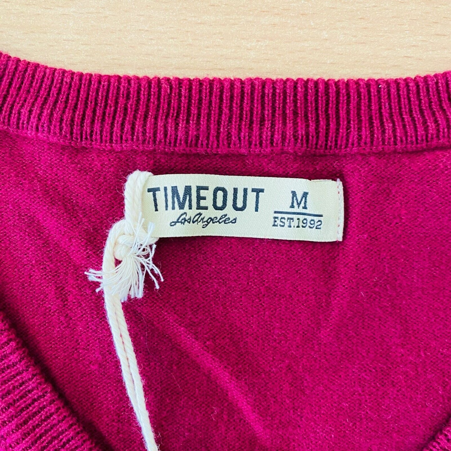 TIMEOUT Women Dark Pink V Neck Cotton Blend Sweater Pullover Size M