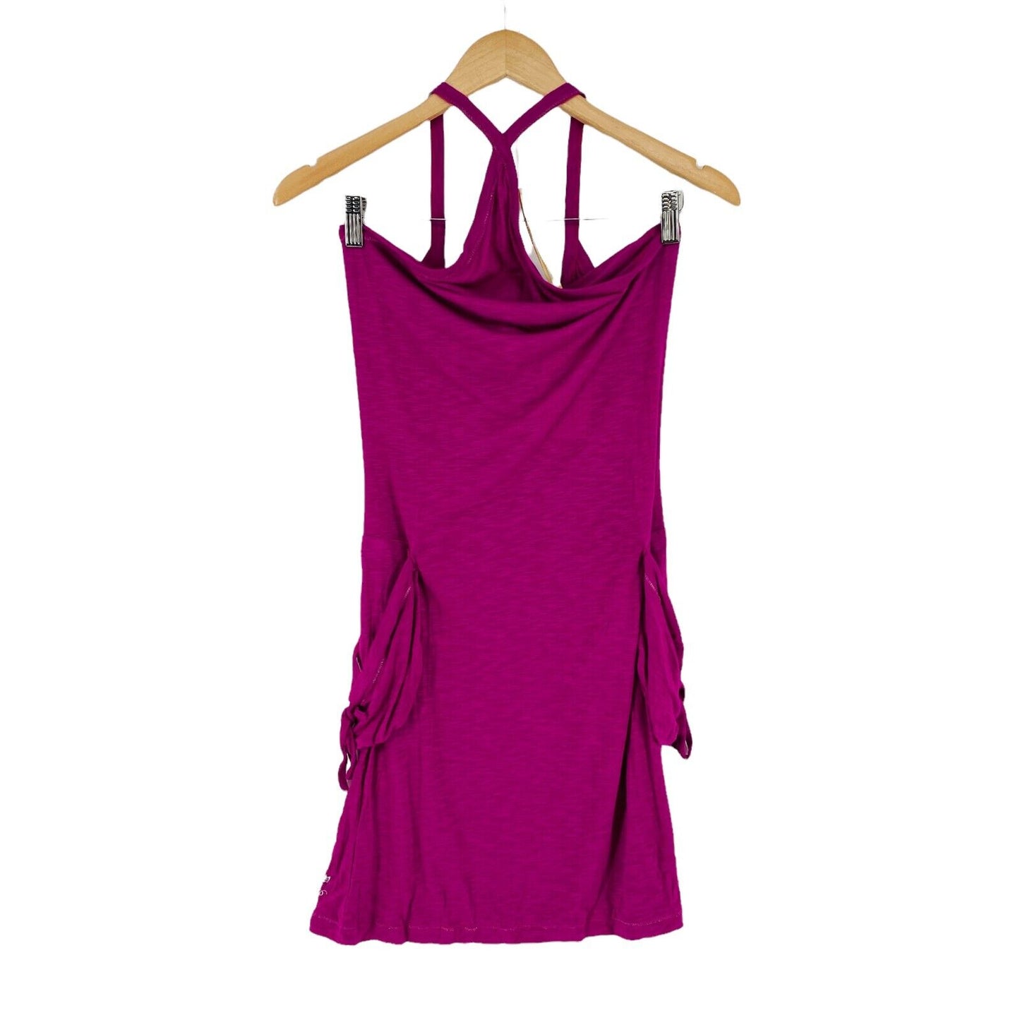 Chilli Pepper – Ärmelloses Neckholder-Jersey-Kleid in Magenta-Lila, figurbetont und ausgestellt, Größe L