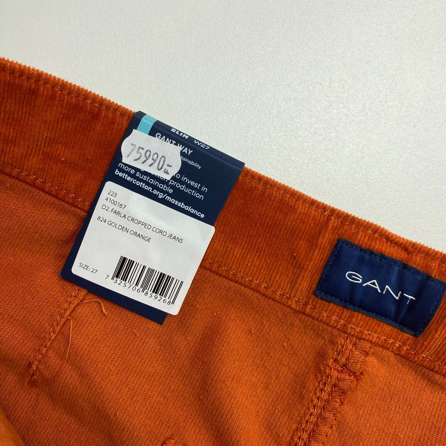 GANT Women Dark Orange FARLA Corduroy Slim Fit Cropped Jeans Size W27