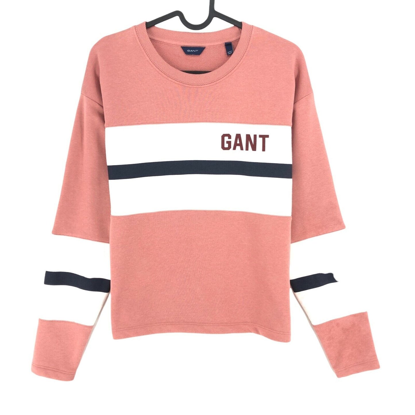 GANT Pink Crew Neck Logo Stripes Jumper Sweater Size XS