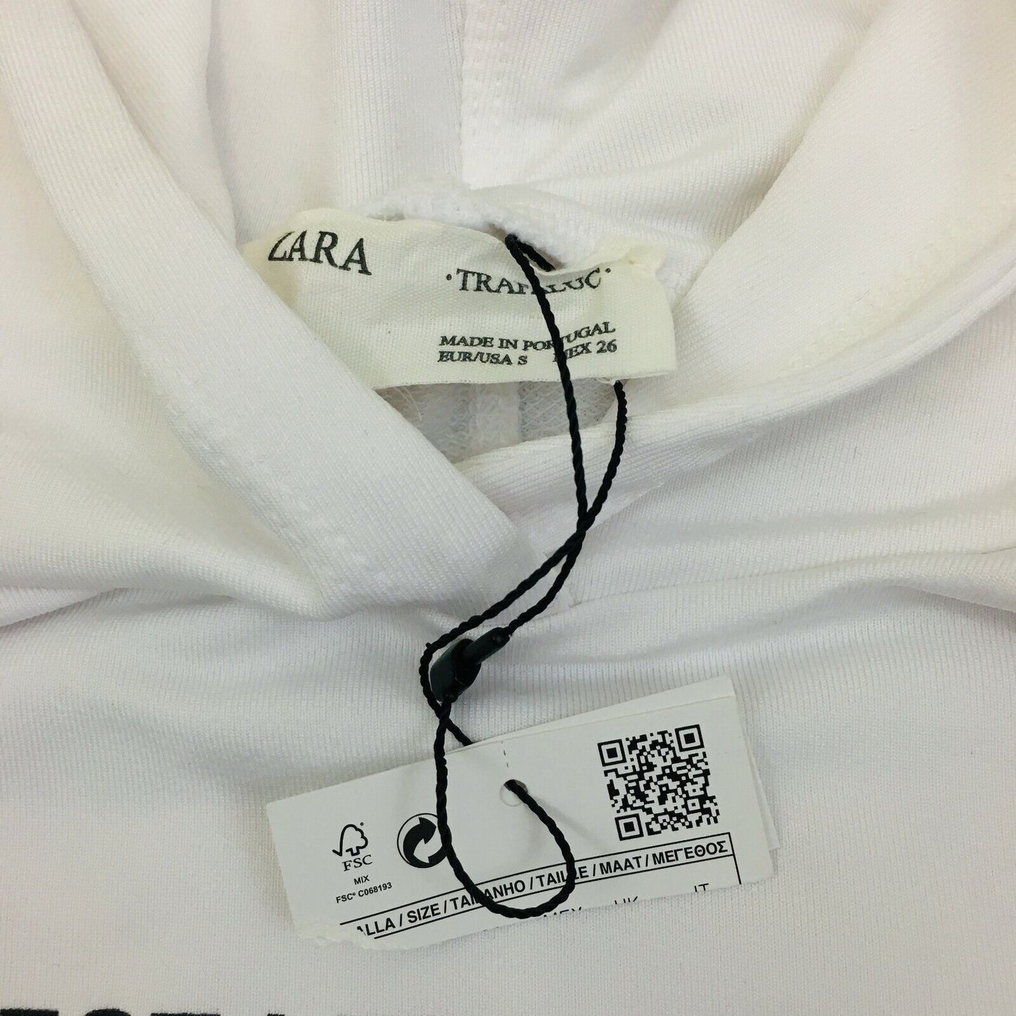 ZARA White Hooded T Shirt Tank Top Blouse Size S