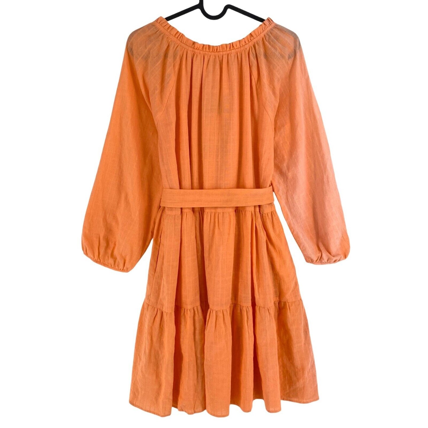 Smashed Lemon Women Light Orange Long Sleeves Belted Dress Size S EU 36 UK 10