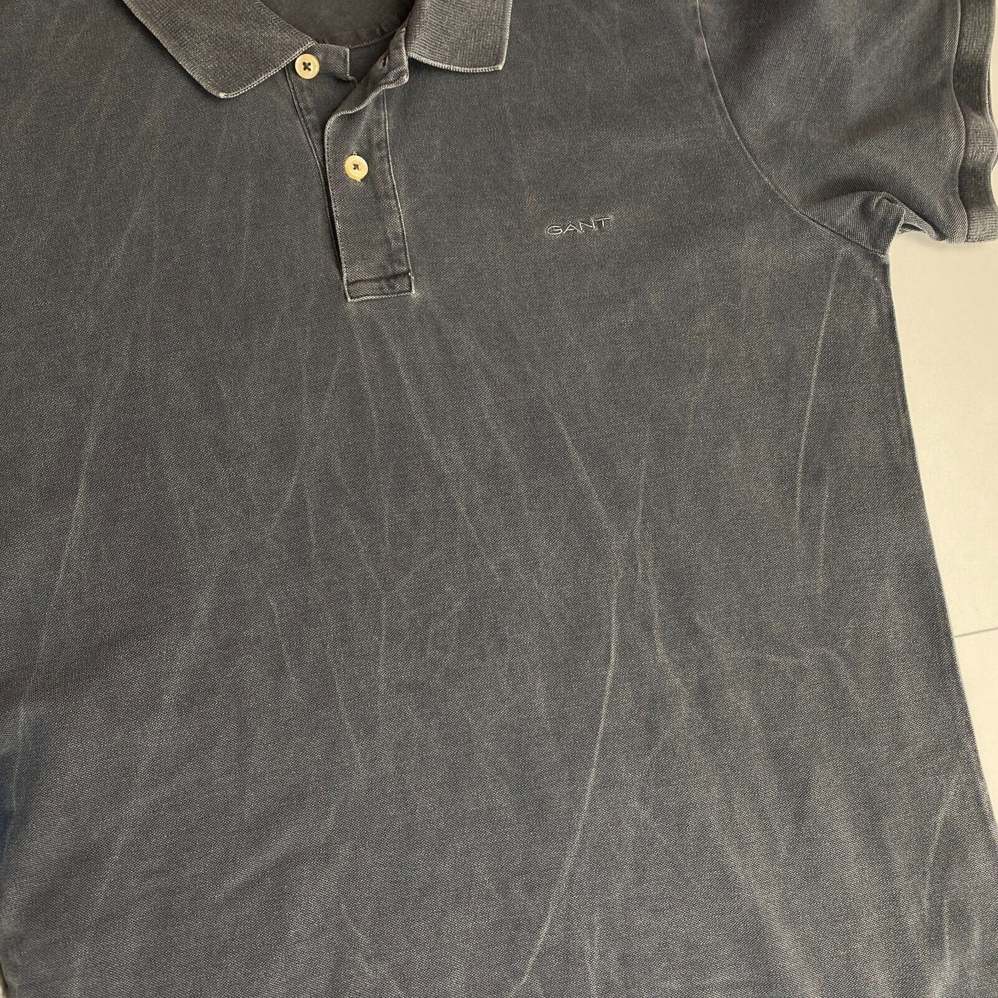 GANT Men Greyish Blue Sun Faded Pique Short Sleeve Polo Shirt Size M