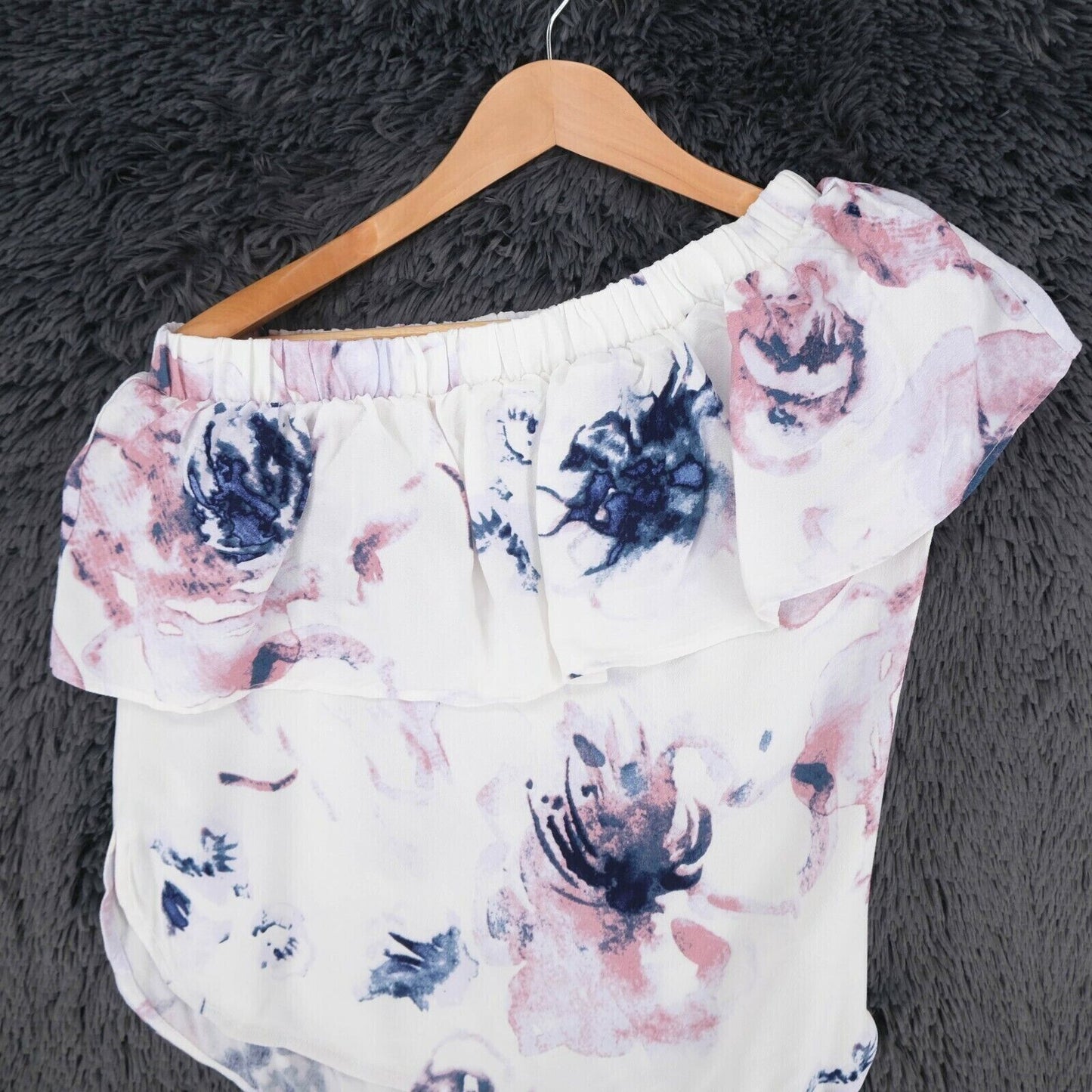 MINIMUM White Floral Print One Shoulder Top Blouse Size 34