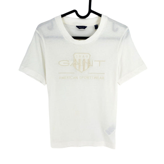 GANT Women White Tonal Archive Shield Crew Neck Short Sleeve T Shirt Size XS