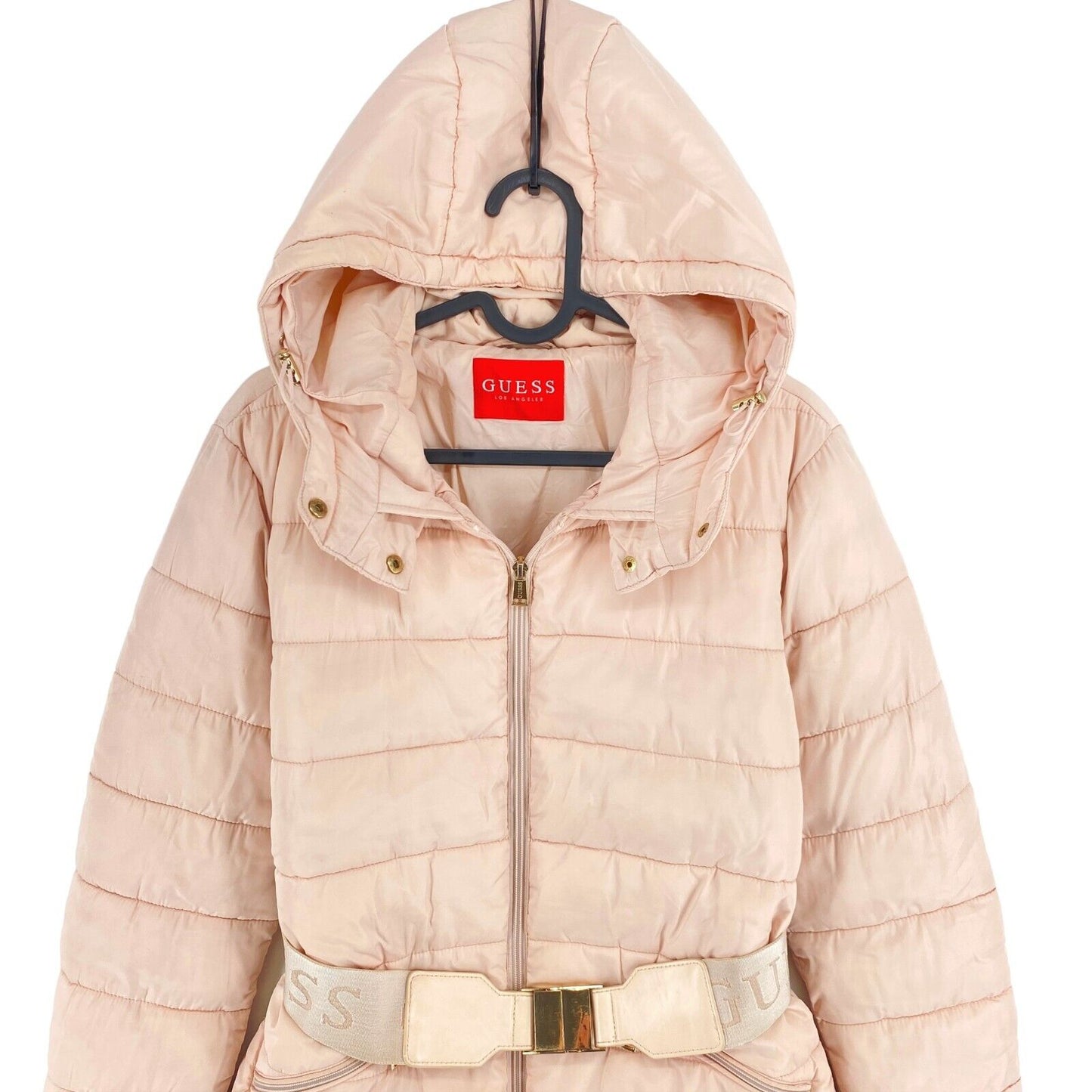 GUESS Manteau doudoune à capuche ceinturé rose clair Taille S