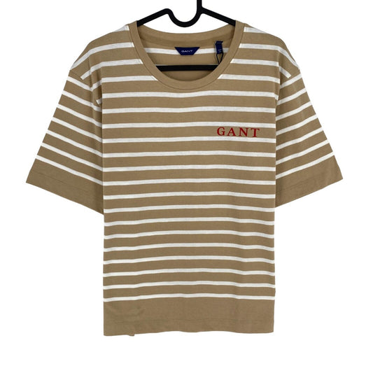 GANT Women Brown Logo Striped Crew Neck SS T Shirt Size L