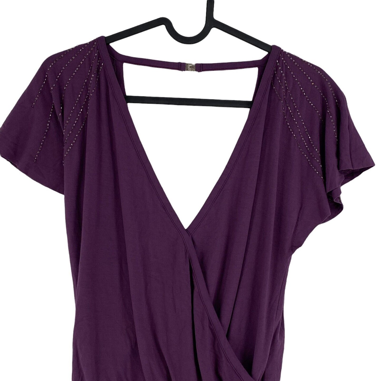 Colcci Purple Open Back Short Sleeve Deep V-Neck Jersey Top Blouse Size XS S