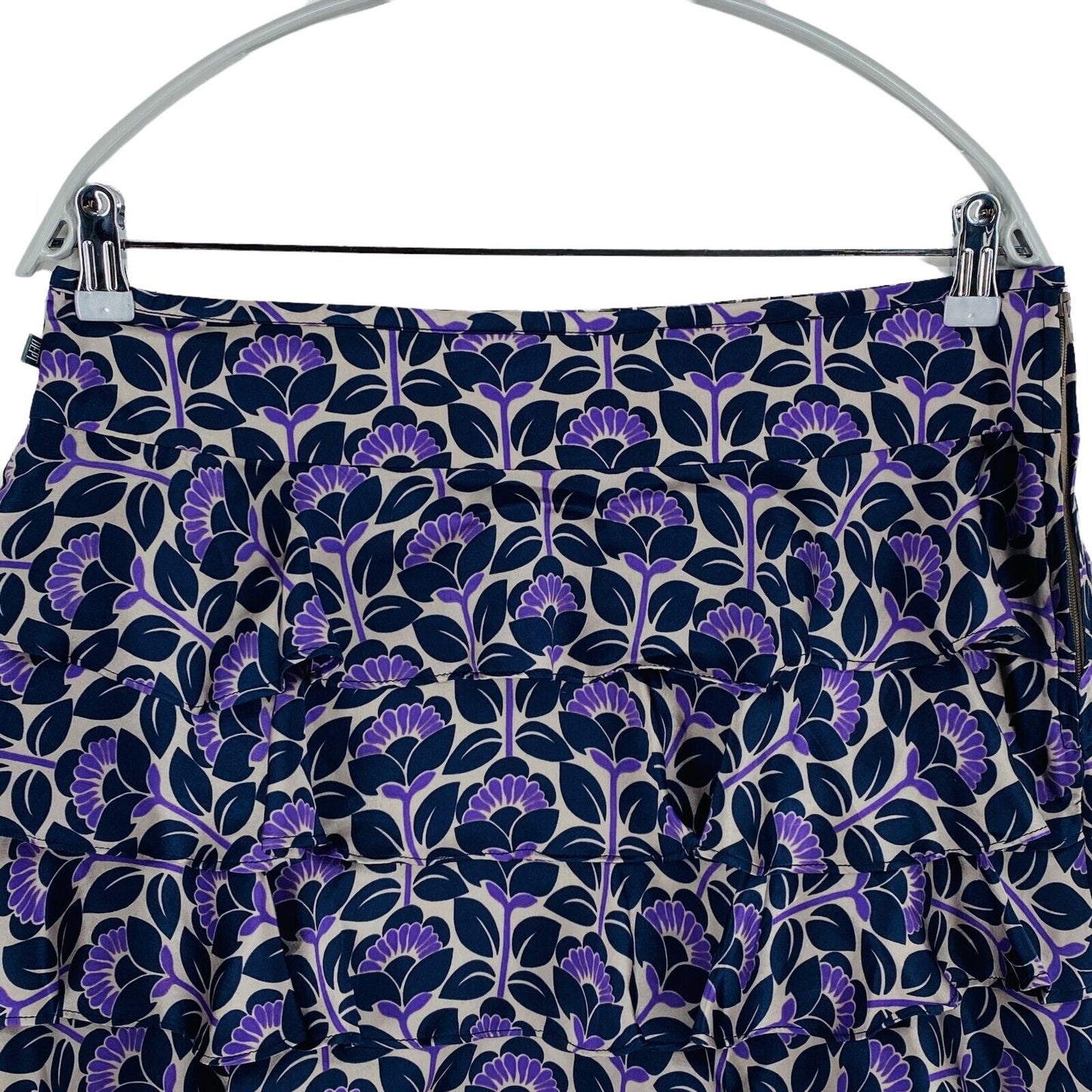 DEPT Floral Purple 100% Silk Ruffle Flare Skirt Size M