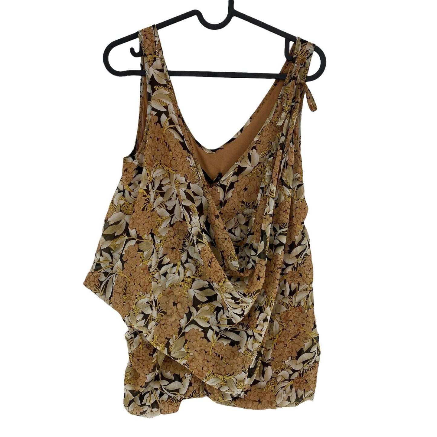 SUPERTRASH Floral Brown Sleeveless Deep V-Neck Top Blouse Size EU 36 UK 8 US 6