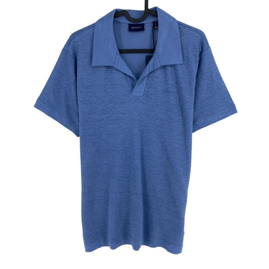 GANT Blue Linen Solid Polo Neck Shirt Size S