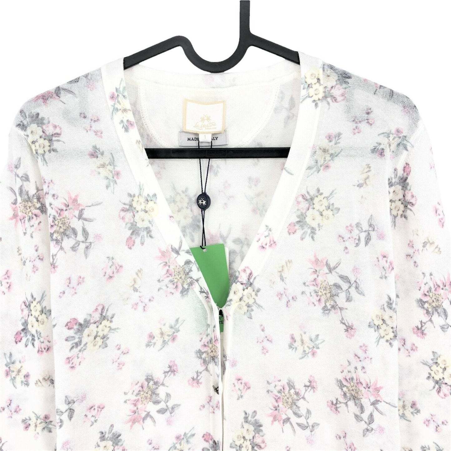 LA MARTINA White V Neck Floral Print Cardigan Sweater Size 1 / S