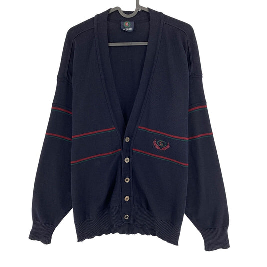 Cosby vintage Rétro années 90 Clipper Bleu Marine Cardigan Pull Taille EU 50 UK/US 40