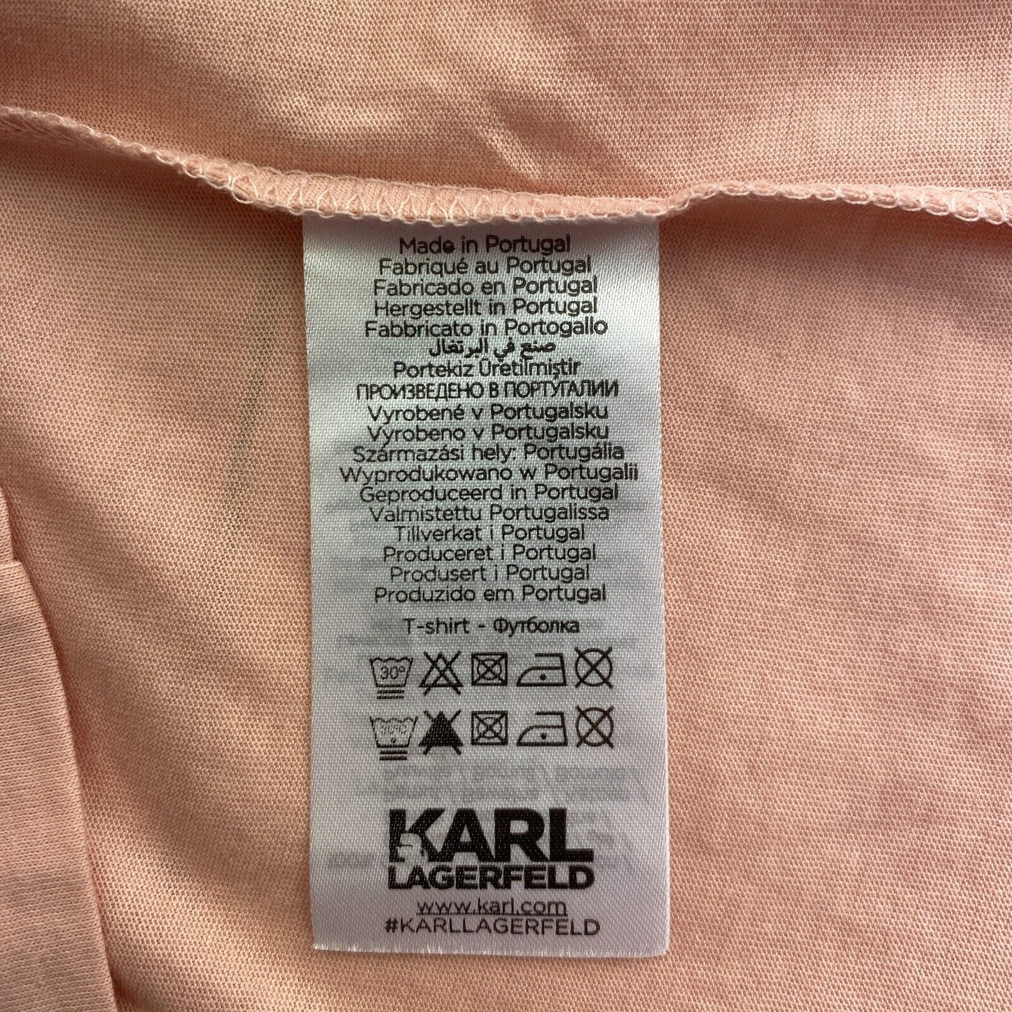 Karl Lagerfeld Pink Circle Logo Crew Neck T Shirt Size S