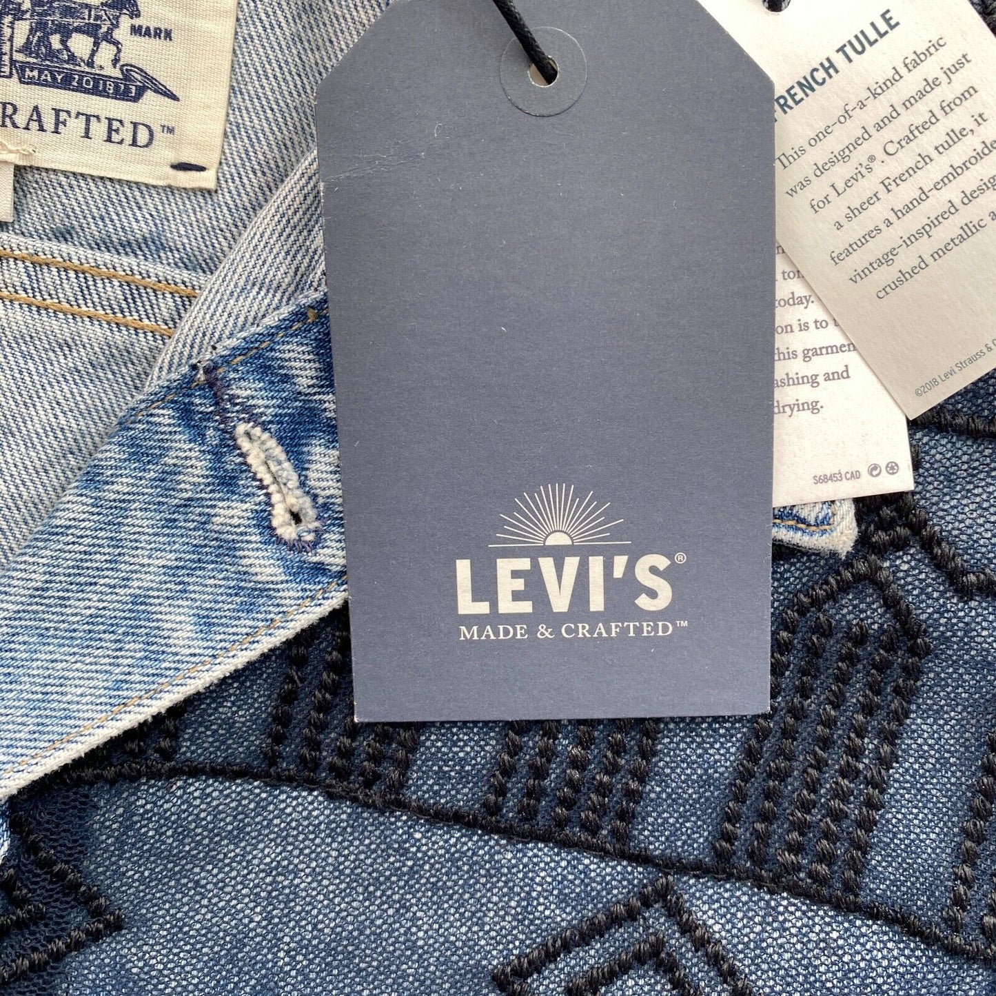 Levi`s Made & Crafted Women Blue Tulle Denim Trucker Jacket Coat Size M